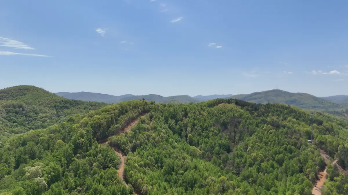Aerial view of Blue Ridge mountain ridges and forest at Mountain Springs Family Campground